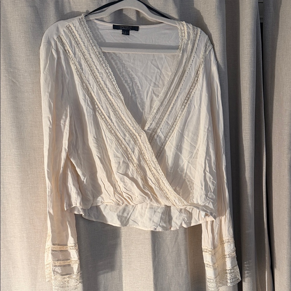 Forever 21 Cream Lace Trim Blouse